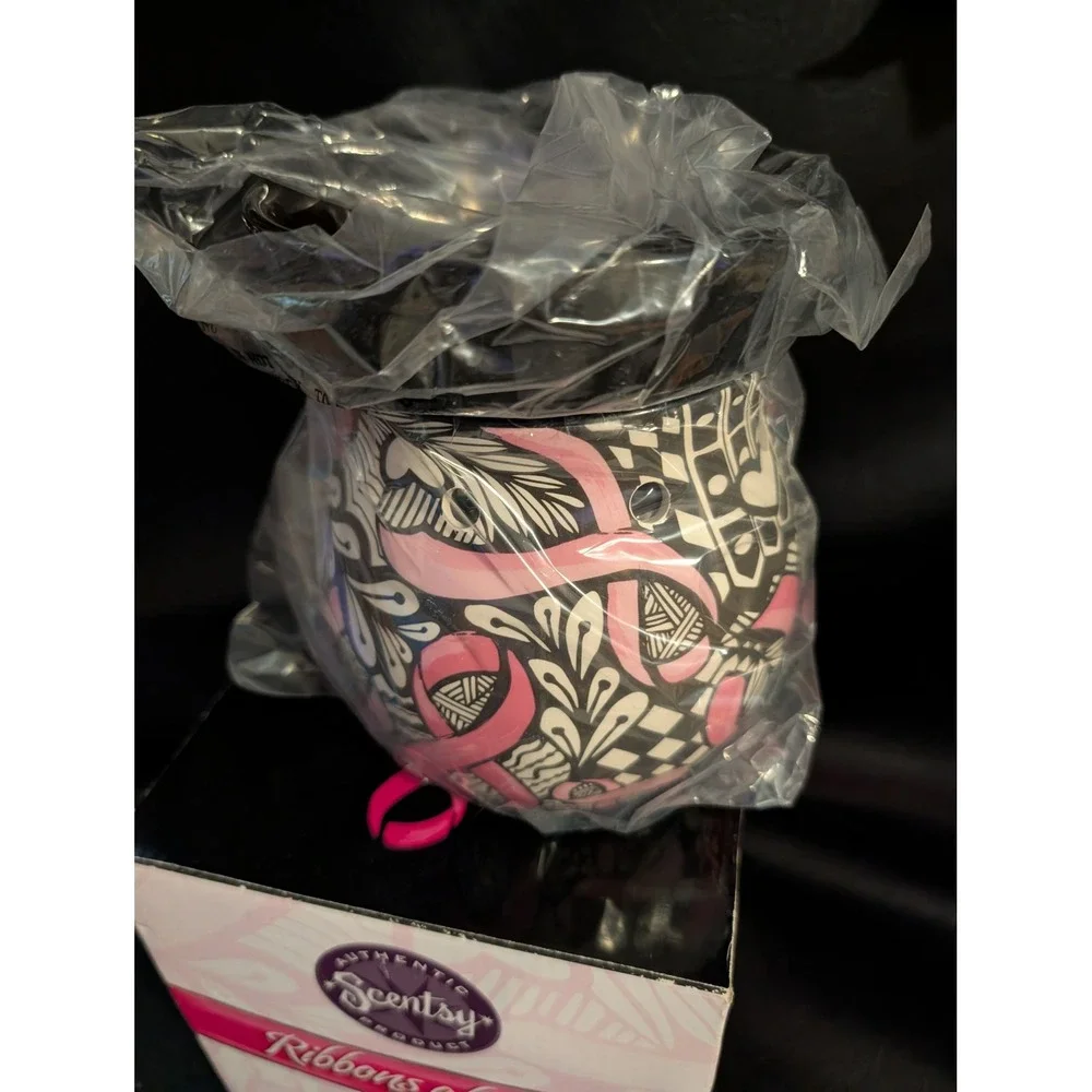 Scentsy Ribbons of Hope Breast Cancer Awareness Wax Warmer Pink White Black NEW